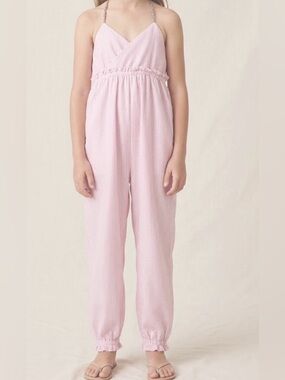 Anais & I NY Pink Striped Metallic Lurex Jumpsuit Halter Strap Size 10